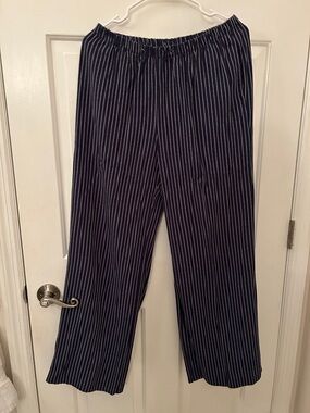 Sienna Sky Navy and White Striped linen poly blend wide Leg Pants